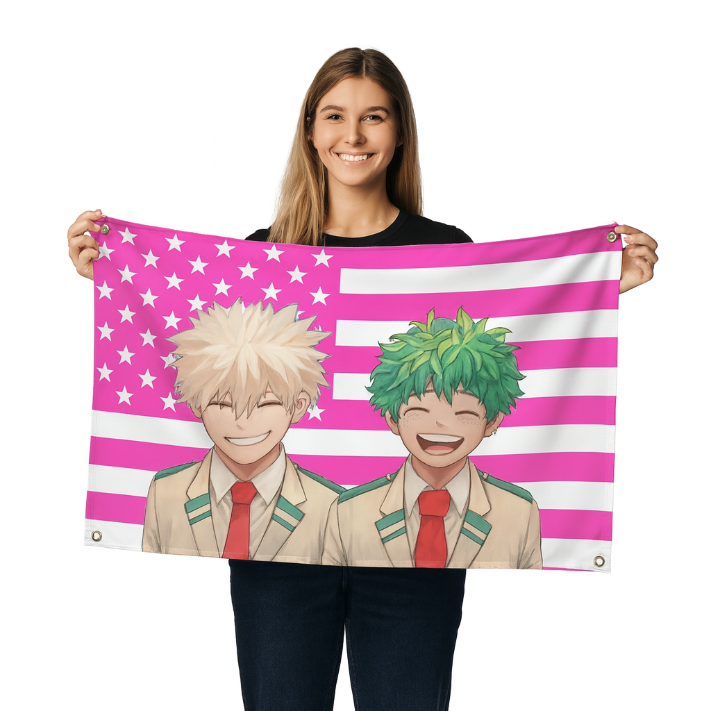 Drapeau Bakugo & Midoriya "Sourires D’Héros" – My Hero Academia™